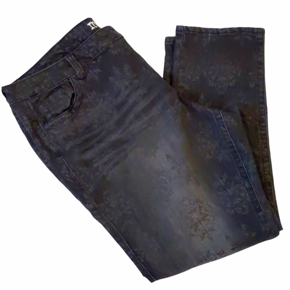 Pennington's MBLM Black Damask Floral Jacquard Pattern Straight Leg Jeans sz 5